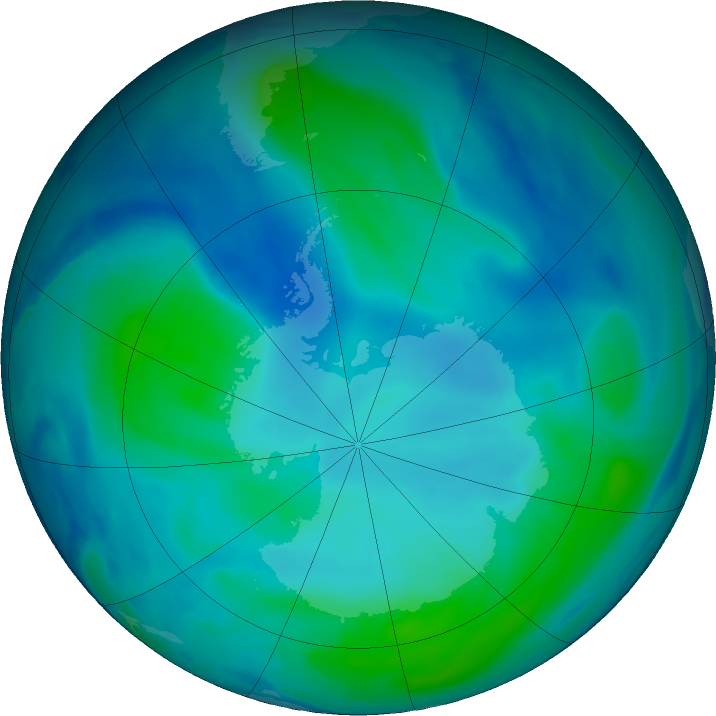 Antarctic ozone map for 16 February 2023